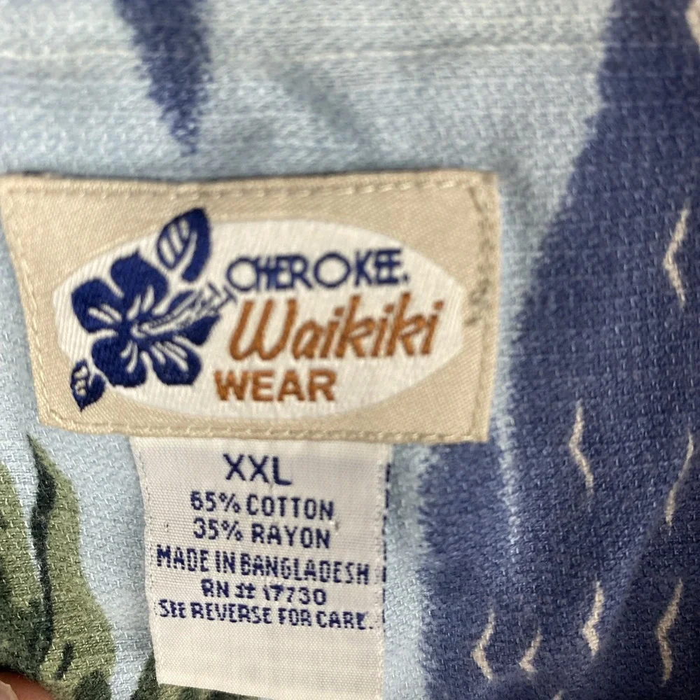 Cherokee Waikiki Wear Button Down Shirt Mens‎ Size XXL Blue Floral Short Sleeve
